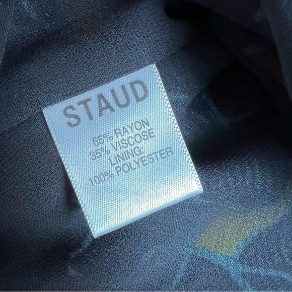 Staud Josephine Black Printed Multicolor Crepe Long Sleeve Sweetheart Top Size 6 - Picture 11 of 13